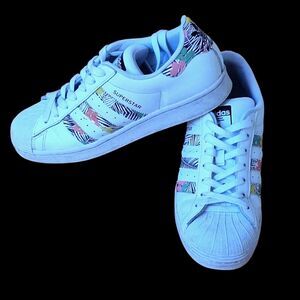 Adidas Superstar J Festival Pack White Multi Floral Leather Shell Toe Sz 7 Women